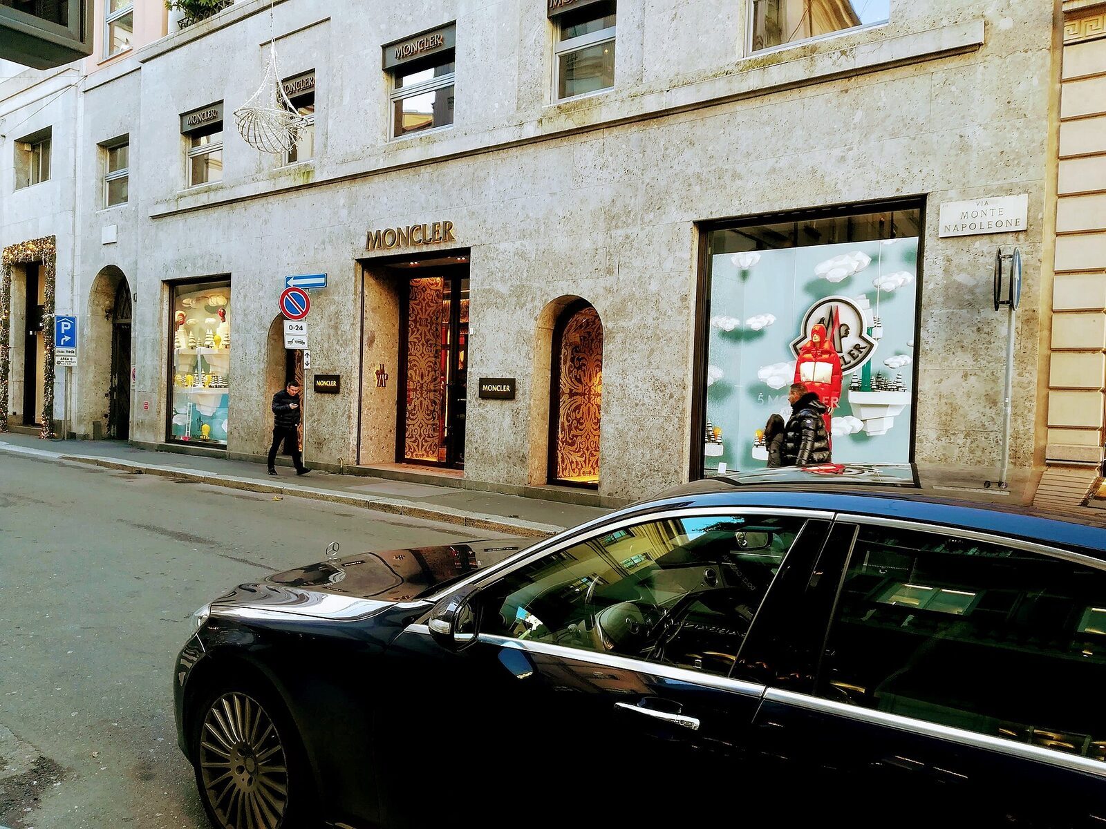 Luxury shopfronts on Via Montenapoleone in Milan
